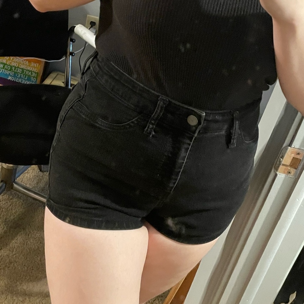 black denim shorts